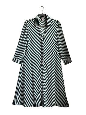 H&M 8 Green White Striped A-Line Shirt Dress Collar Neckline Minimalist Preppy*